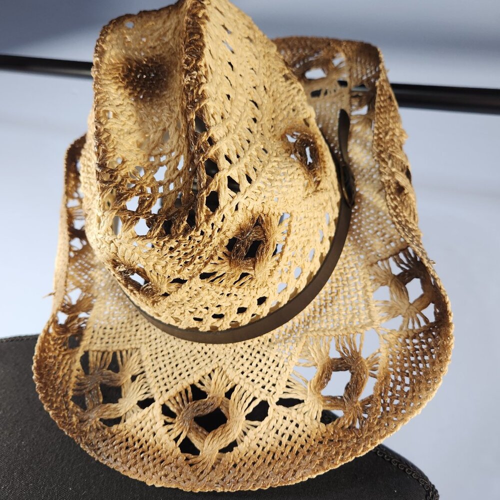 Jacobson Hat Co. Vented Seagrass Western Brown Band Straw Hat - Picture 1 of 6